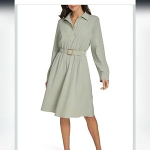 Calvin Klein Women’s Casual Everyday Long Sleeve Aline Dress Sage Women's SZ 6